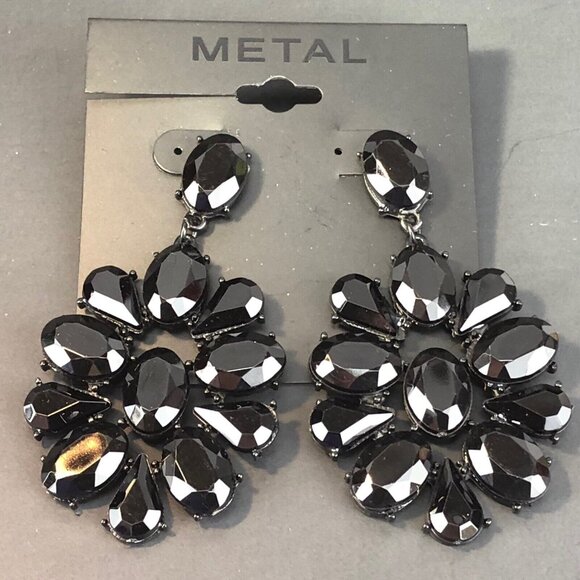 Kohl's Jewelry - Kohls Metal Earrings Large Solid Black Dangle Rhinestone